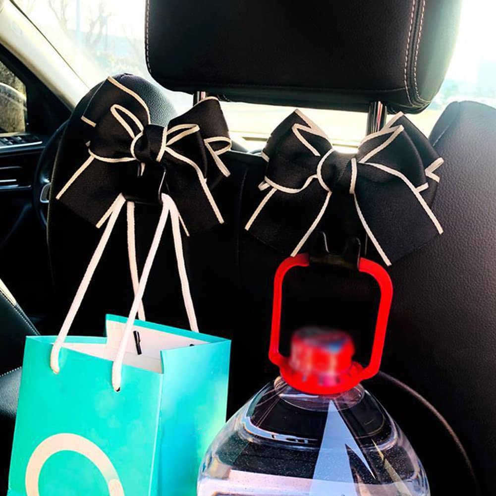 WAYUTO 4Pcs Car Back Seat Headrest Strong Hooks Vehicle Handbags Purses Hanger Coats Umbrellas Organizer Deep Universal Bottle Holder Grocery Storage Cute Bow-Knot Multi-Use Fashion Decorations