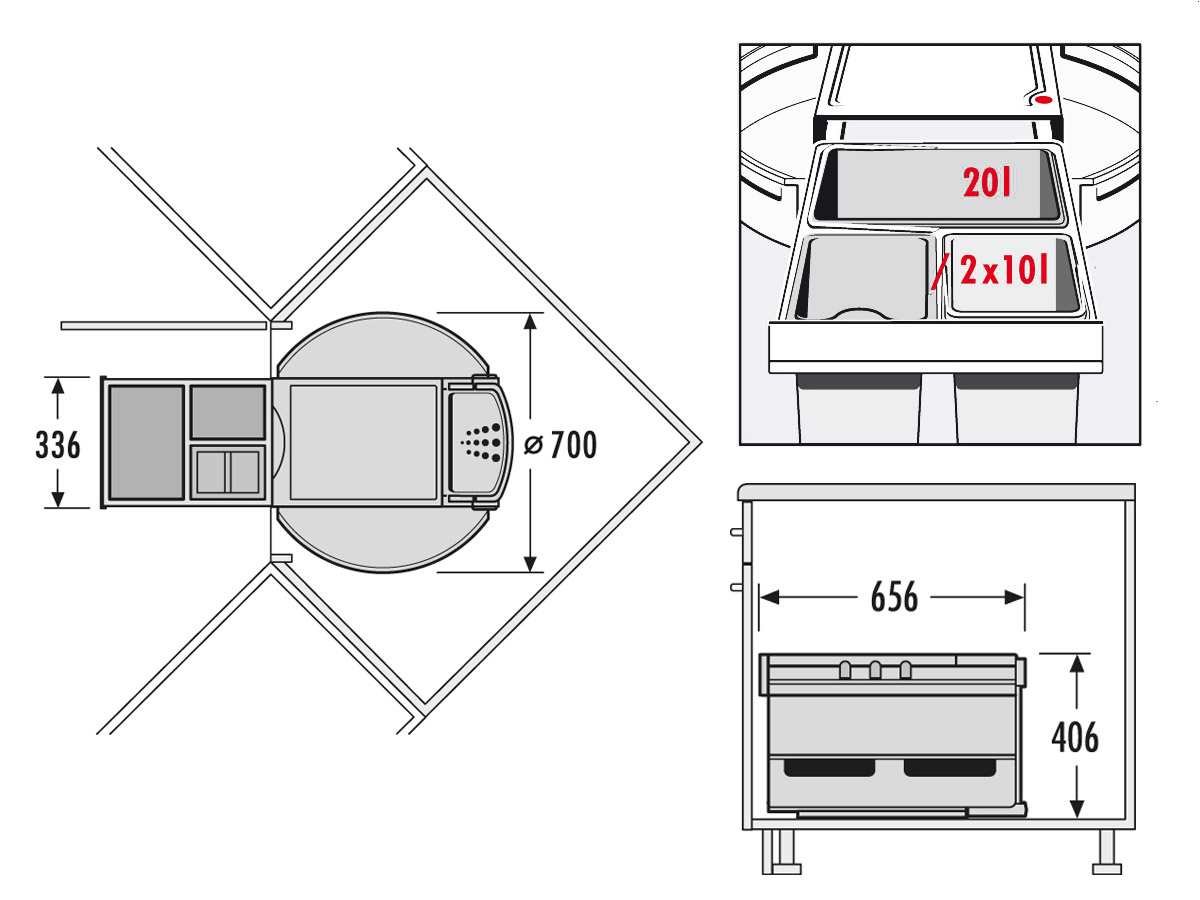 Hailo 3646231 Abfallsammler Rondo 90.3/40 P für Diagonal-Eckspülenschränke ab 900 mm Breite