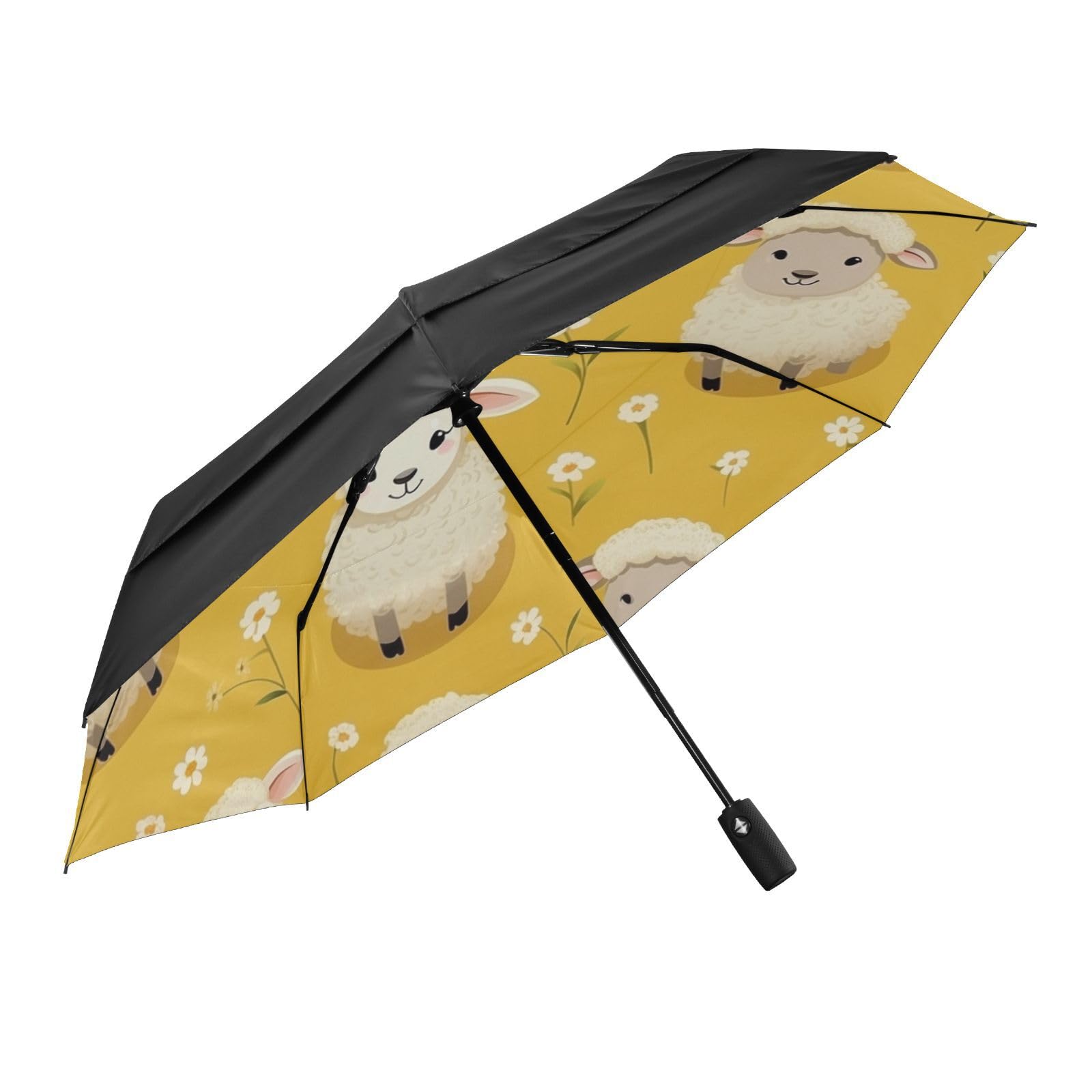 Ovejas Lindas Amarillas Paraguas de Viaje Resistente al Viento Apertura Cierre AutomáTicos,Compacto con ProteccióN Solar UPF 50+ Ideal para JóVenes Chicas