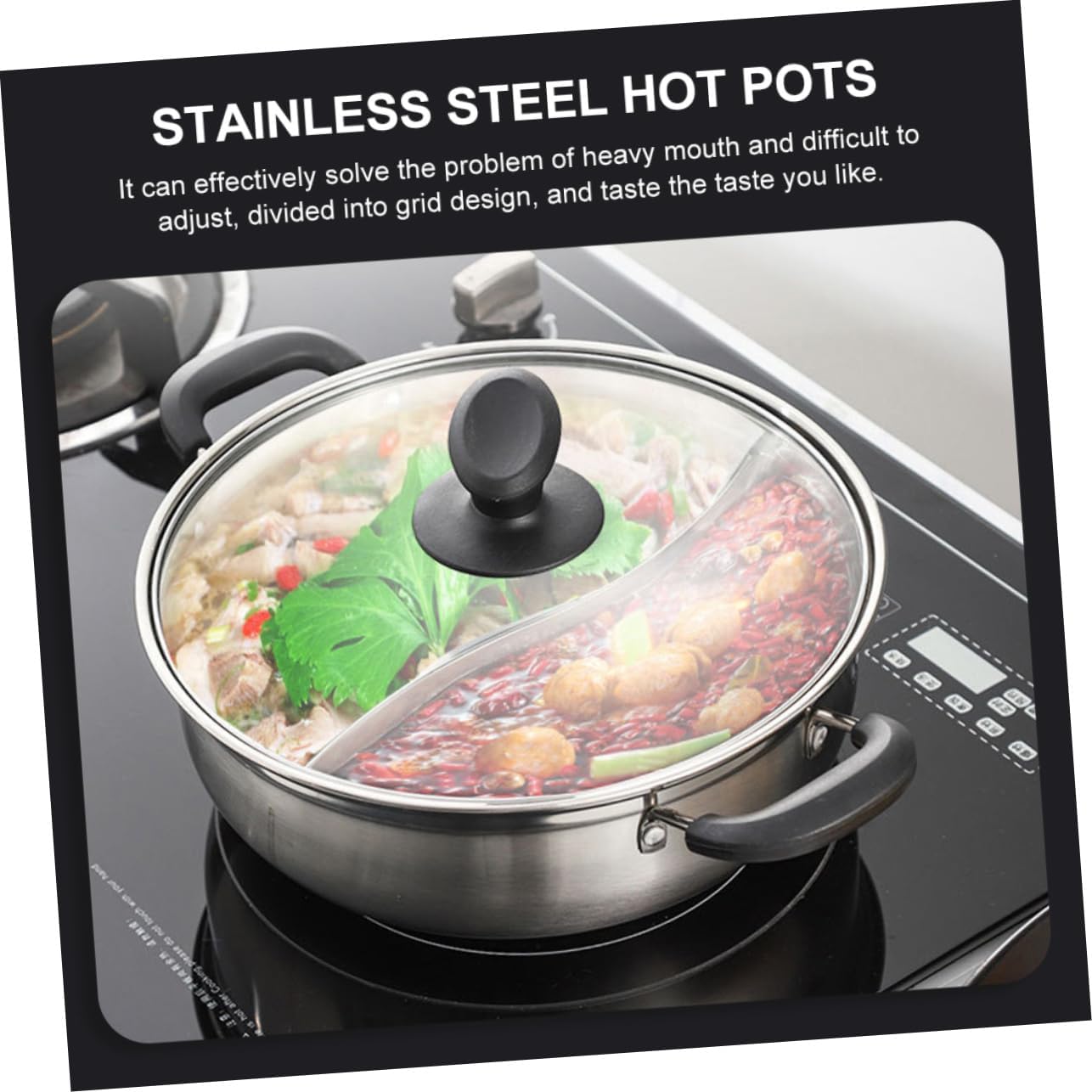 Cabilock 1pc Induction and Gas Cooking Pot Double Flavor Hot Pot -scald Handles Thick Lid for Family Gatherings