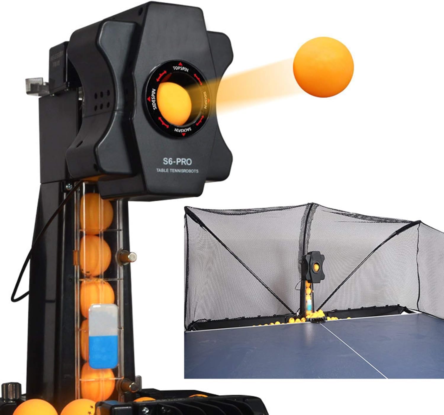 QXRSOP Automatic Ping-Pong Ball Serving Machine, 50W S6-PRO Table Tennis Robot with 9 Different Spin Balls Table Tennis Robots + Practice Training Recycle Net