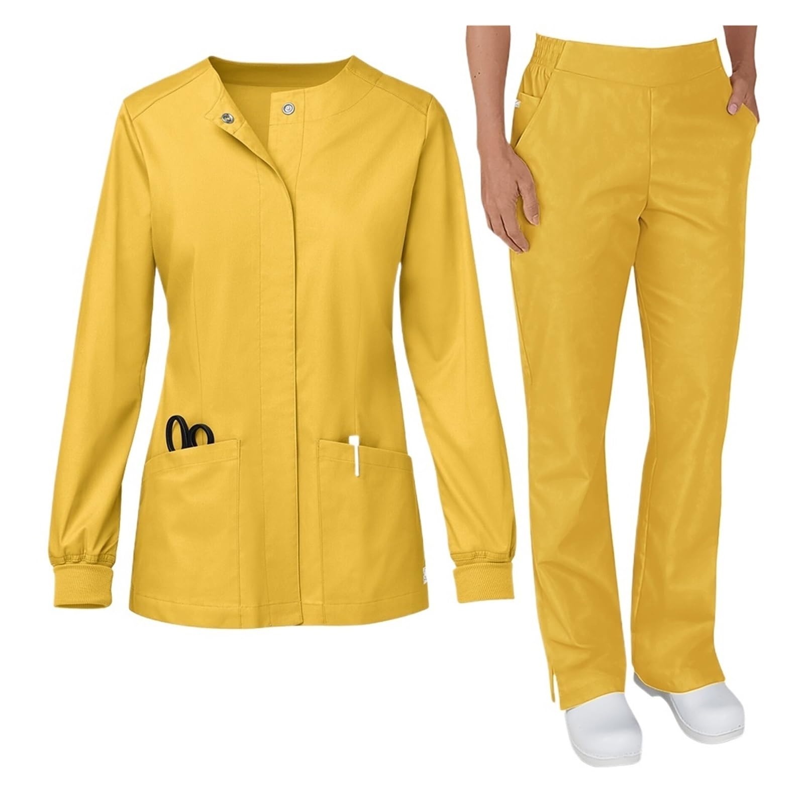 Uniformes Sanitarios Mujer Conjunto de Uniforme de Enfermera con Cuello en V y Manga Larga for salón de Belleza, Cuidado de la Piel, SPA, médico y Lavado de Manos elástico.