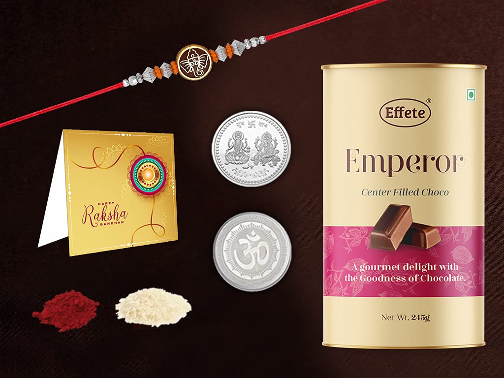 DeoDap (K1_51_CRM) Multicolor Bracelet/ Rakhi & Chocolate | Orange and red Rakhi | Art work rakhi with red dori | rakhi and chocolate for brother | rakhi gift chocolate for brother | rakhi with gift |-image-33