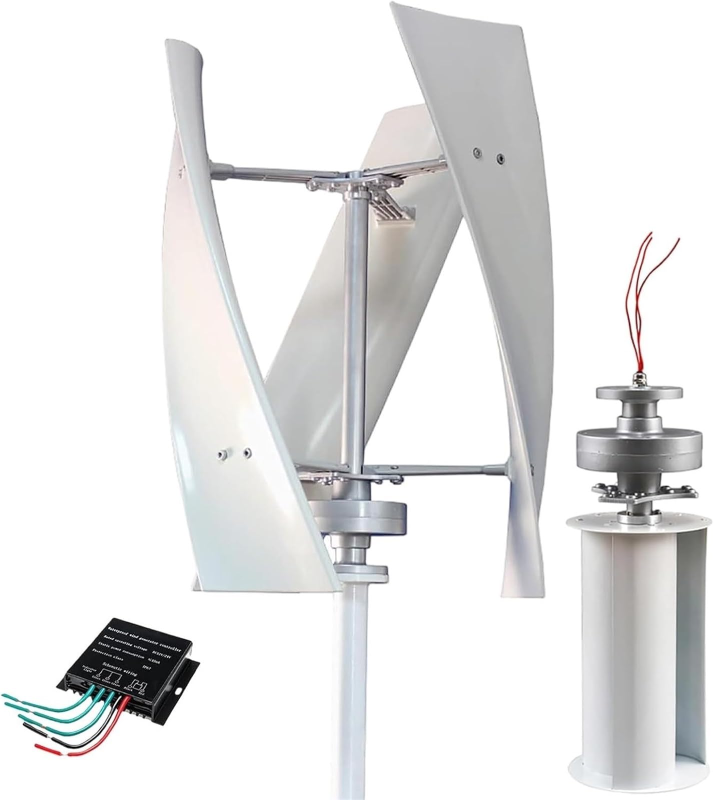 Kit Generatore Eolico Verticale Da 12V 16000W, Sistema Di Energia Eolica A 3 Pale con Controller, Turbina Eolica Bianca per Barche, Cabine, Gazebo, Uso Mobile E Industriale