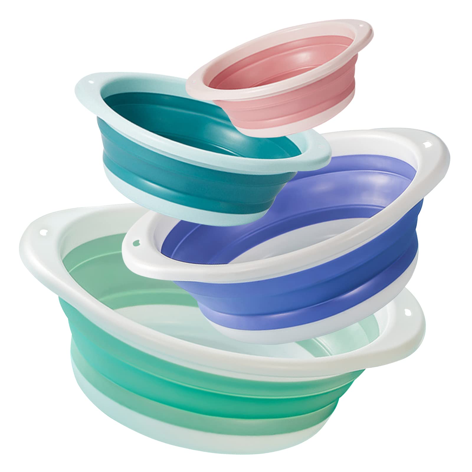 Occuwzz 4 Pack Collapsiable Wash Basin,Lightweight Basin,Foldable Plastic Basin Tub,TPR Laundry Hamper for Outdoor Picnic Household Cleaning and Washing