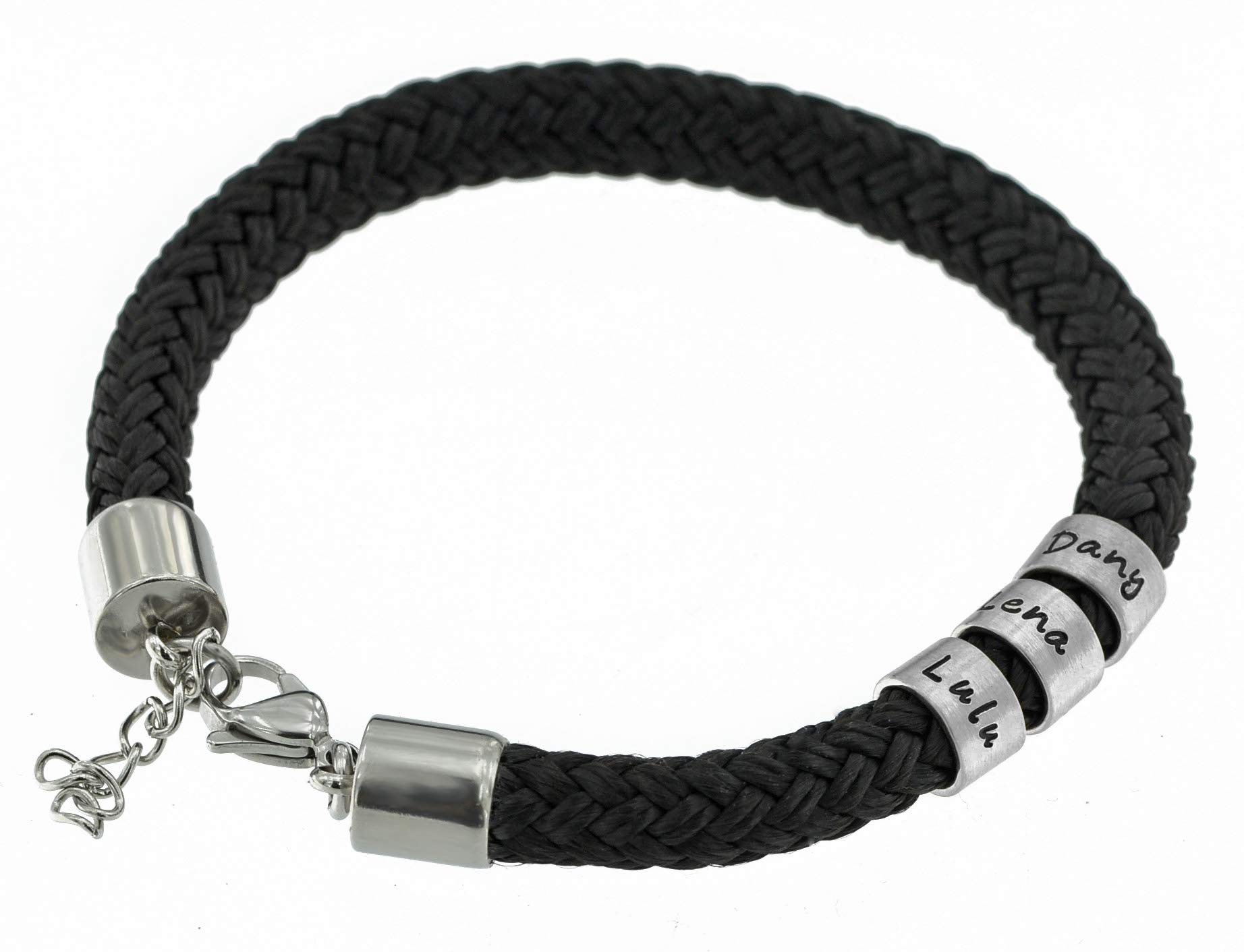 Herrenarmband mit Gravur mit Kleinen Personalisierten Beads, Segeltau Armband mit Namen Handgefertigt, Namensarmband, Männerarmband mit Namen, Edelstahl
