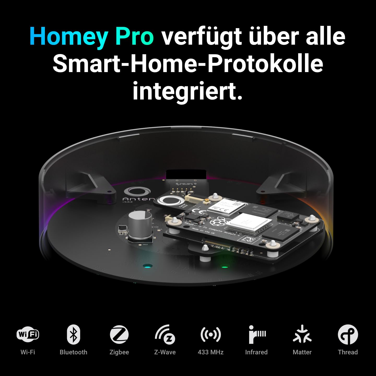Homey Pro (2026) | Hub Inteligente para el hogar – Compatible con Z-Wave Plus, Zigbee, Wi-Fi, BLE, 433 MHz, Infrarrojos, Matter & Thread. Compatible con Siri, Alexa y Google Home.