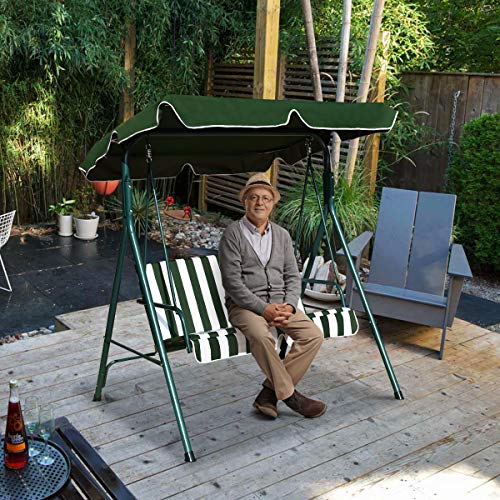 Tangkula AM0697HM 2 Person Canopy Swing Weather Resistant Glider, Green - Thumbnail 6