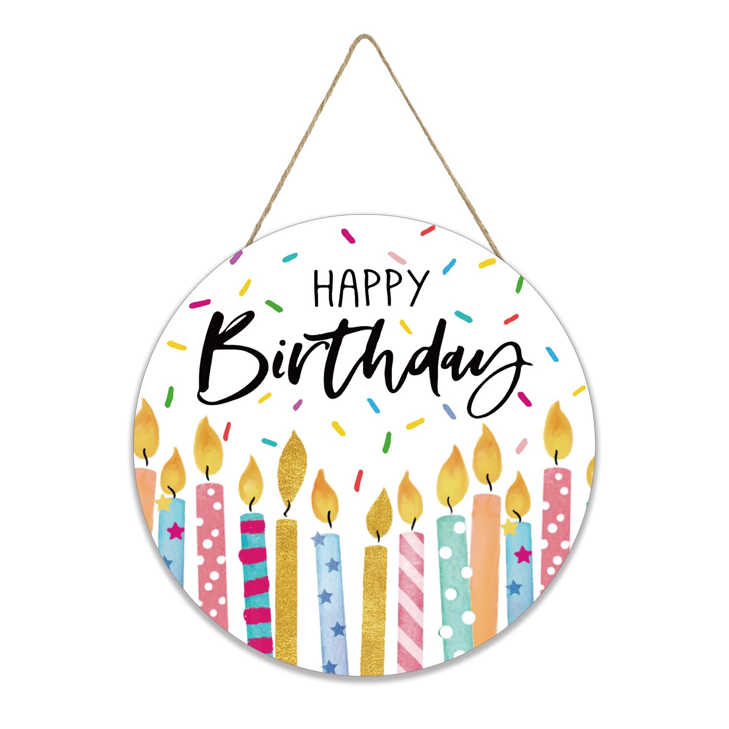 Smile 'Happy Birthday' drewniany okrągły wieszak na drzwi, kolorowe kropki konfetti znak na drzwi na przyjęcie urodzinowe dom drzwi wejściowe dekoracje ścienne