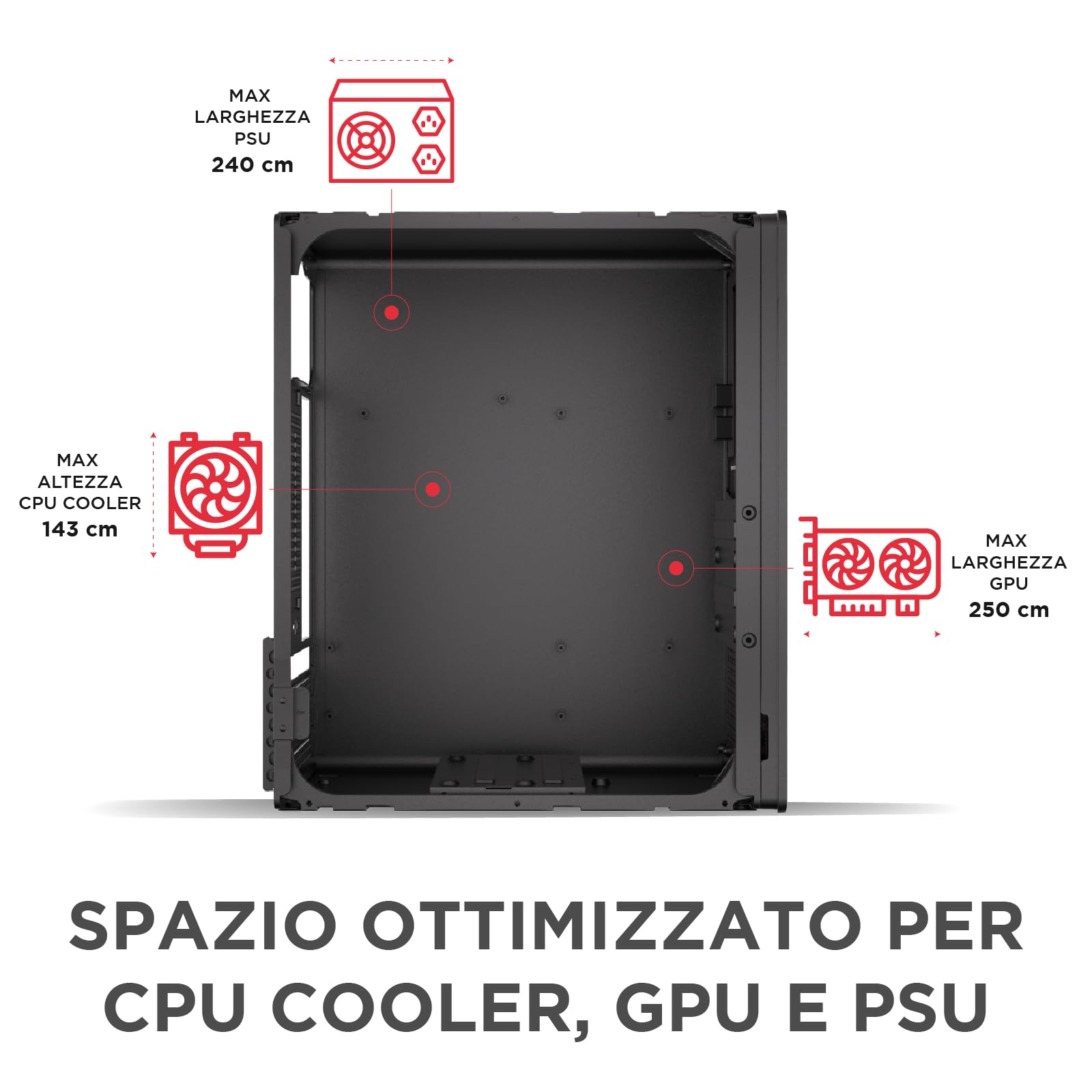 Nuwo Quartz QK300 | Case PC Compatto Micro-ATX Senza Alimentatore | Compatibile con MicroATX e Mini-ITX | Raffreddamento a Rete Frontale | USB 3.0 e Type-C, Nero
