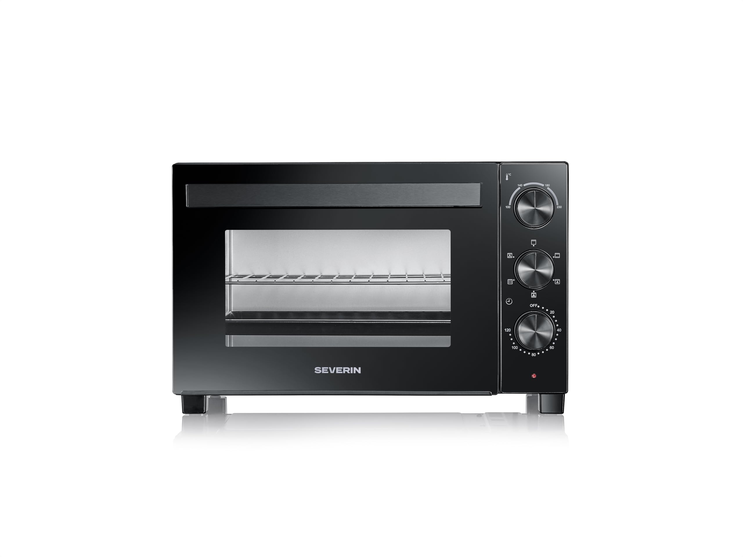 Severin Horno tostador con convección, con asador para carne, horno de convección versátil, capacidad de 30 litros, horno de sobremesa, 100-230 °C, temporizador de 120 minutos, 1600 W, negro, TO 9020