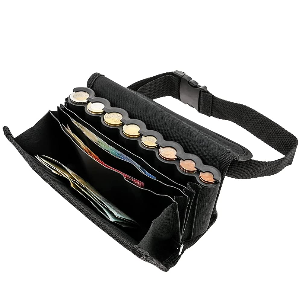 Cash Compartment Waist Bag, Portable Fanny Pack with Euro Coin Dispenser, Adjustable Coin Sorter Organizer for Waitress, Server, Collector, Cashier