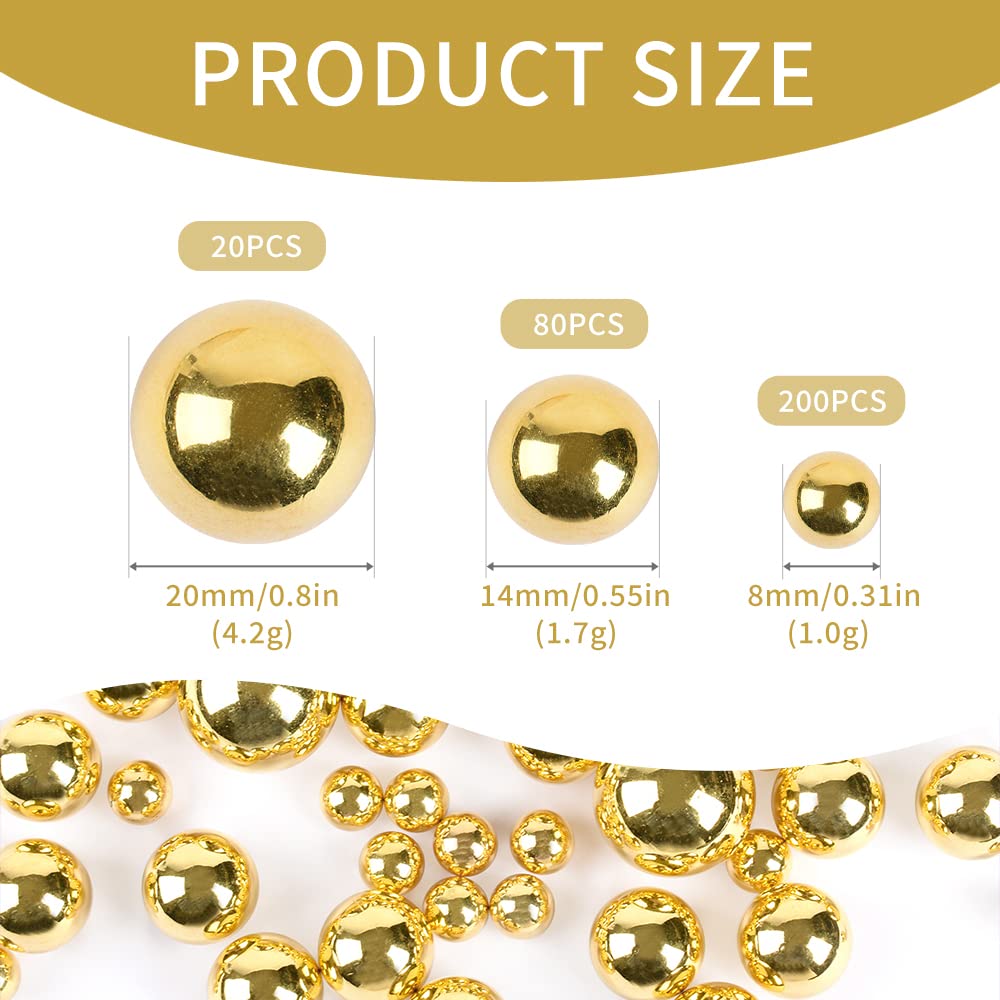 HUIANER Pearl Filler 300pcs Gold Pearls for Makeup Beads, Round Pearls for Centerpieces, Home Party Wedding Decor, 8-20 mm