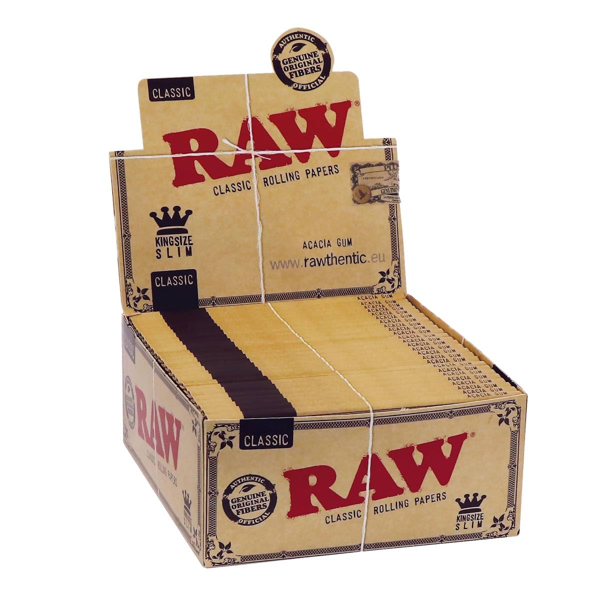 RAW King Size Slim Premium Papers Unbleached 5 Boxes (250 Booklets)