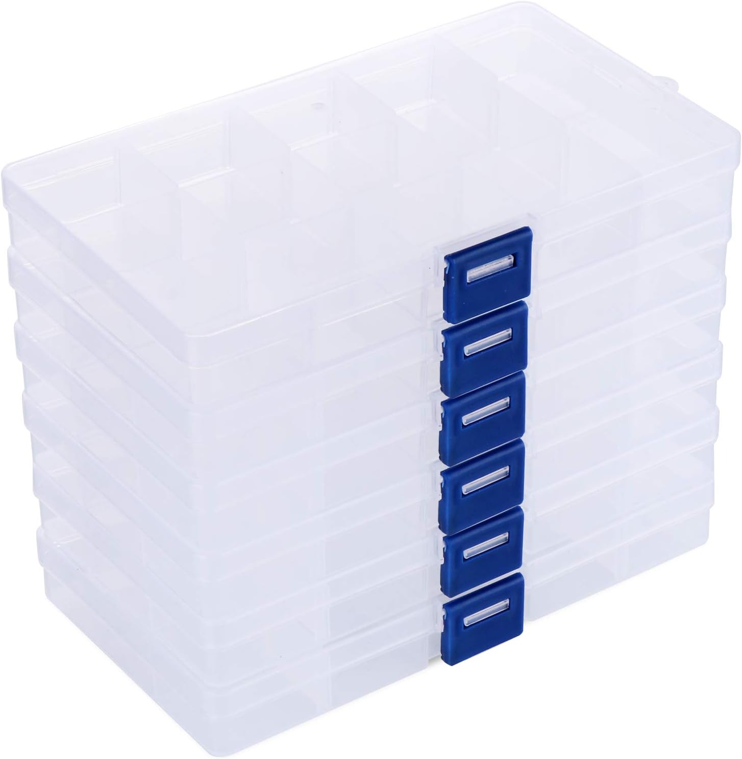 ilauke Jewellery Organizer, 15 Grids Plastic Storage Box Jewellery Box with Adjustable Dividers Earring Storage Containers (6 Pack, Transparent)