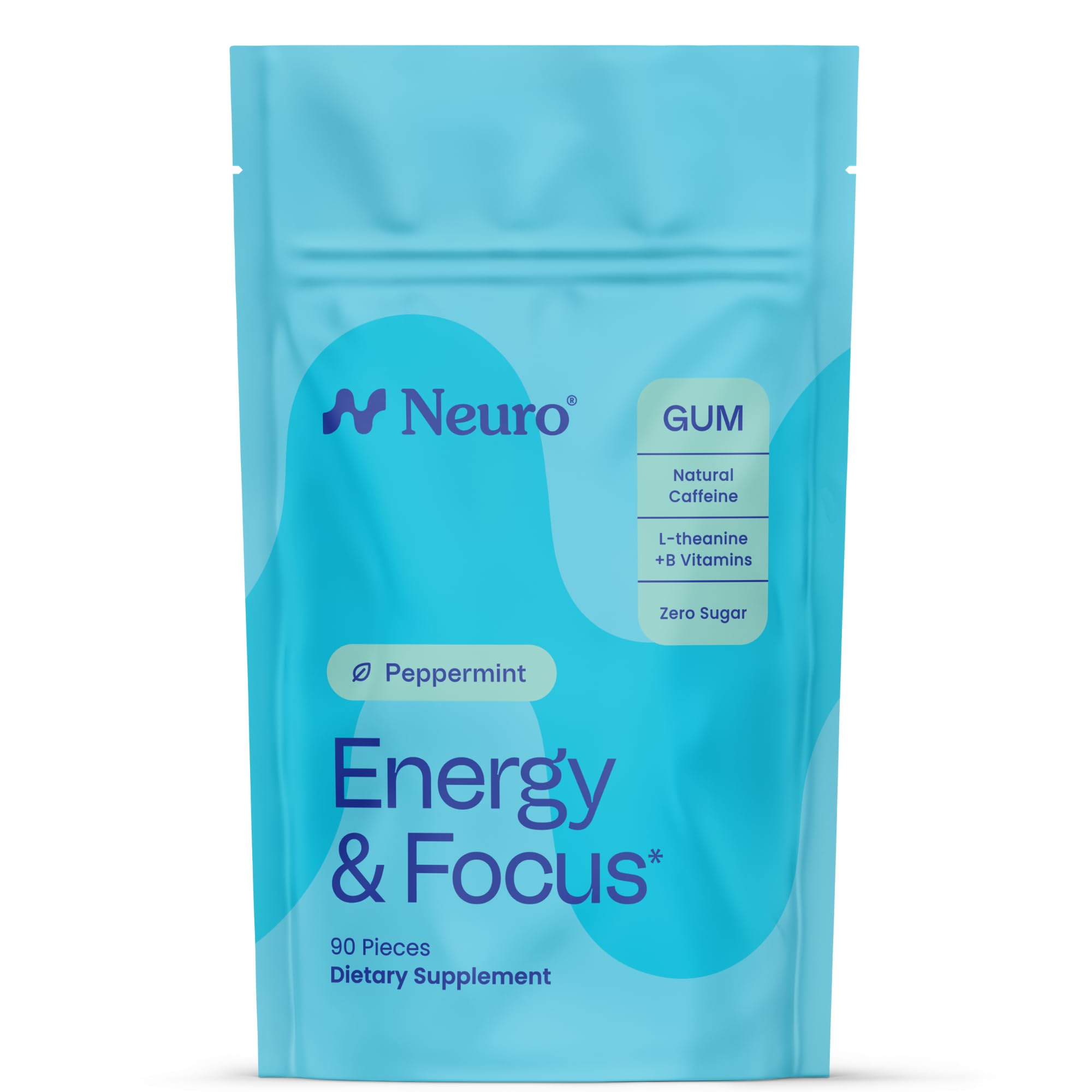 NeuroGum Energy Caffeine Gum (90 Pieces) - Sugar Free with L-theanine + Natural Caffeine + Vitamin B12 & B6 - Nootropic Energy & Focus Supplement for Women & Men - Keto & Vegan, Peppermint Flavor