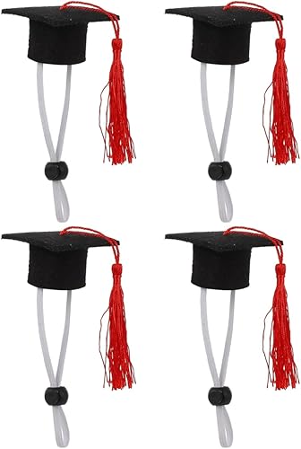 Miniatura 10 de KESYOO 4 mini gorras de graduación para mascotas, sombreros de graduación para perros pequeños con borla amarilla, disfraz de graduación para