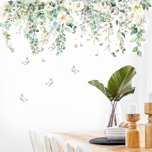 Miniatura 3 de Calcomanías de pared de flores de la naturaleza con enredaderas, diseño de vinilo para despegar y pegar, pegatinas de pared de flores de estilo