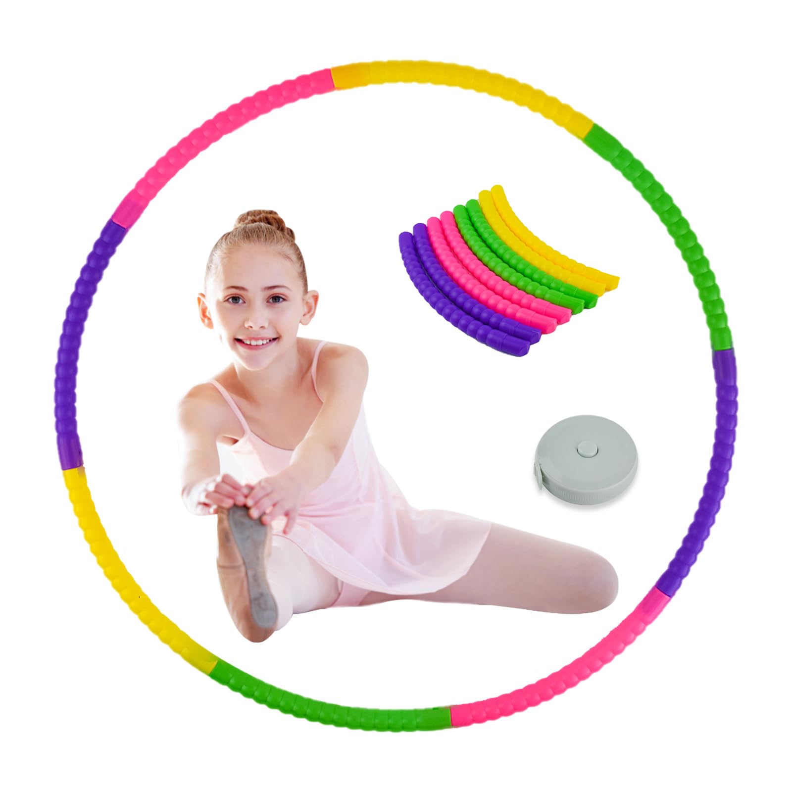 Hula Fitness Hoop for Kids - Plastic Collapsible and Detachable Tubes, Multicolored Ring for Boys & Girls, Gymnastics, Dance, and Fitness Activities