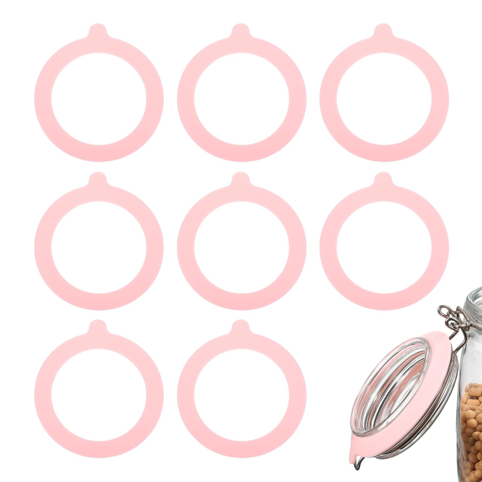 sourcing map 9Pcs Silicone Replacement Gasket for Glass Jars, 9.5cm / 3.7 Inch OD Silicone Seals Rings Airtight Leakproof Mason Jar Sealing Rings for Canning Jar Glass Top Jars, Light Pink