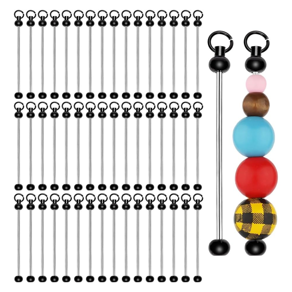 YEHEI 50pcs Blank Beadable Keychain Bars,Metal DIY Bead Keychain Bar Charms Easy to Detachable Beaded Key for Craft Item