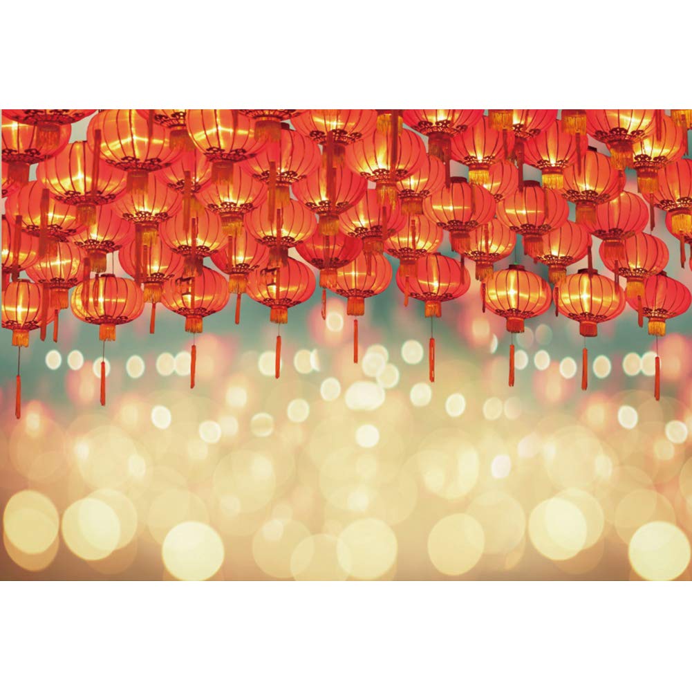 Haoyiyi 5x4ft Happy Chinese New Year Backdrop Background Red Lanterns Bokeh Halos Glitters Photography Photo Christmas Engagement Indoor Outdoor Photo