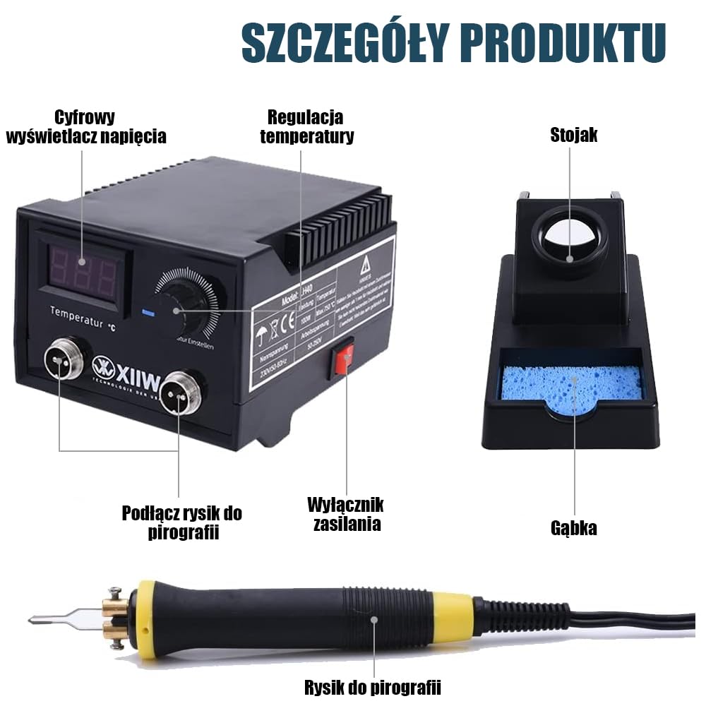 XIIW Zestaw do Pirografii z Podwójnym Pisakiem 100W, 23 Końcówki, Regulacja Temperatury 0-750°C, Profesjonalne Narzędzie do Grawerowania w Drewnie, Skórze i Korku – DIY i Rękodzieło | Regulacja temperatury 0-750°C, palnik drewniany, zestaw kolb palnikowyc