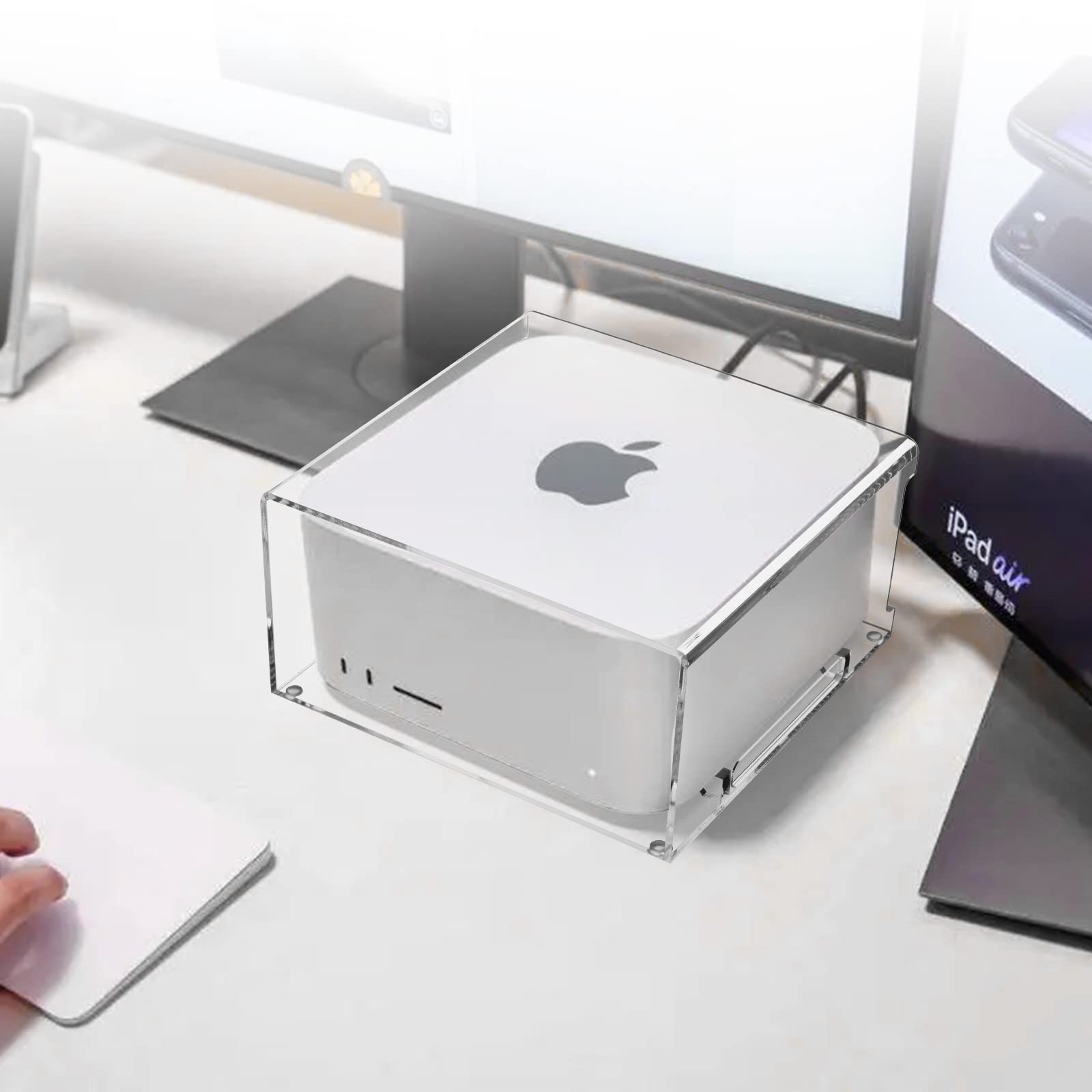 Acryl Desktop Ständer für Apple Mac Studio, Kompatibel mit Mac Mini M1 M2 2010-2023 (Klar) | Transparente Schreibtischhalterung, stabil, rutschfest, Wärmeableitung, platzsparend, für Modelle 2010–2023