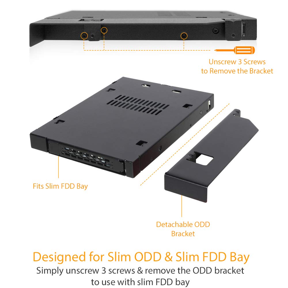 ICY DOCK Adattatore caddy SSD/HDD con rack rimovibile, custodia rack per SSD/HDD 2,5' SATA Hot-Swap per alloggiamento unità ottica sottile CD/DVD-ROM 12,7 mm ODD o FDD - ToughArmor MB411SPO-B