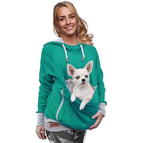 Pet Pouch Hoodie Small Pet Carrier - Dog Cat Pouch Hoodie Sweatshirt Kangaroo Pocket Holder - No Ears - Women's Fit