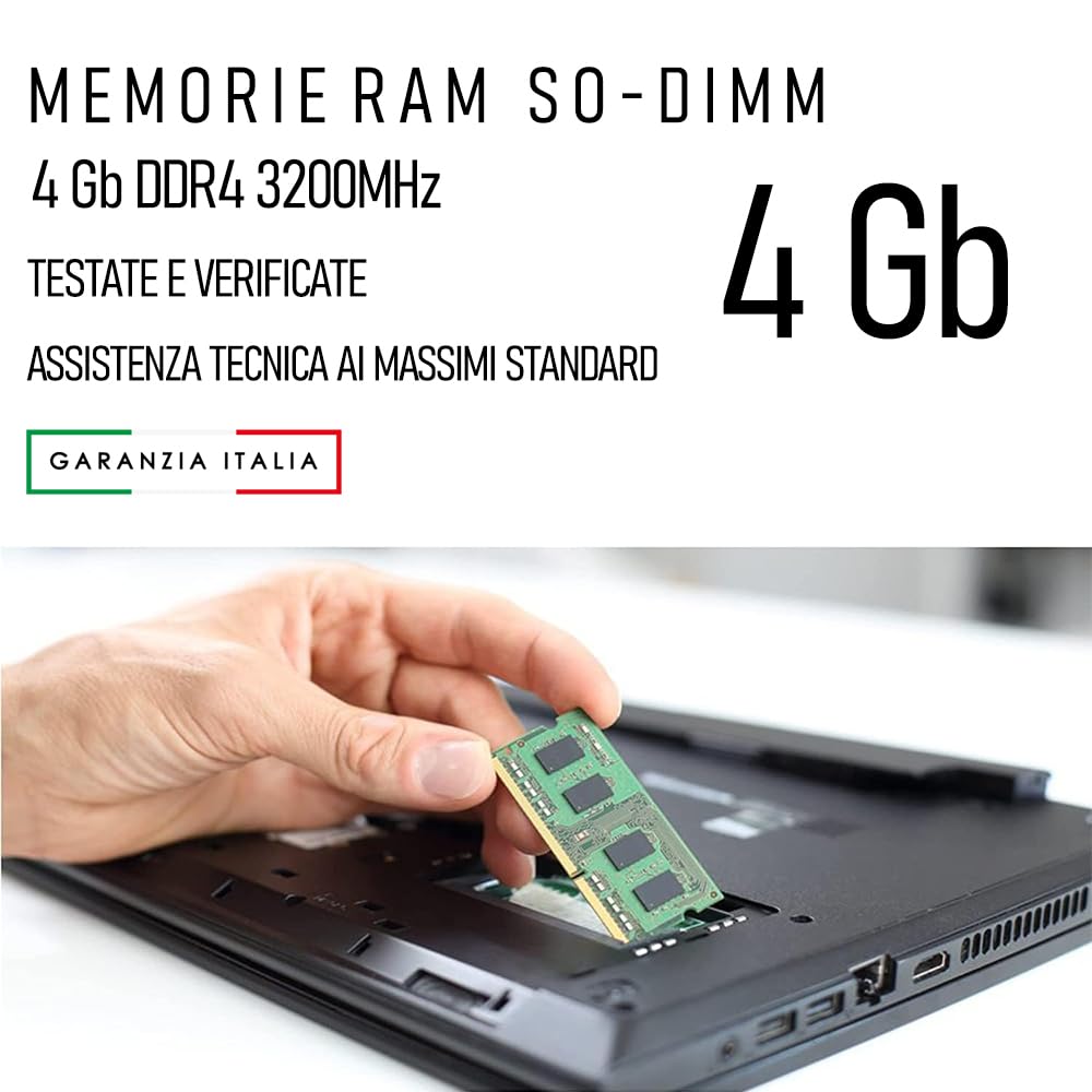 MG, Memoria Ram 4 Gb, Ddr4 So-dimm da 3200 Mhz, Ram per Laptop Notebook e Pc Portatili garanzia Italia