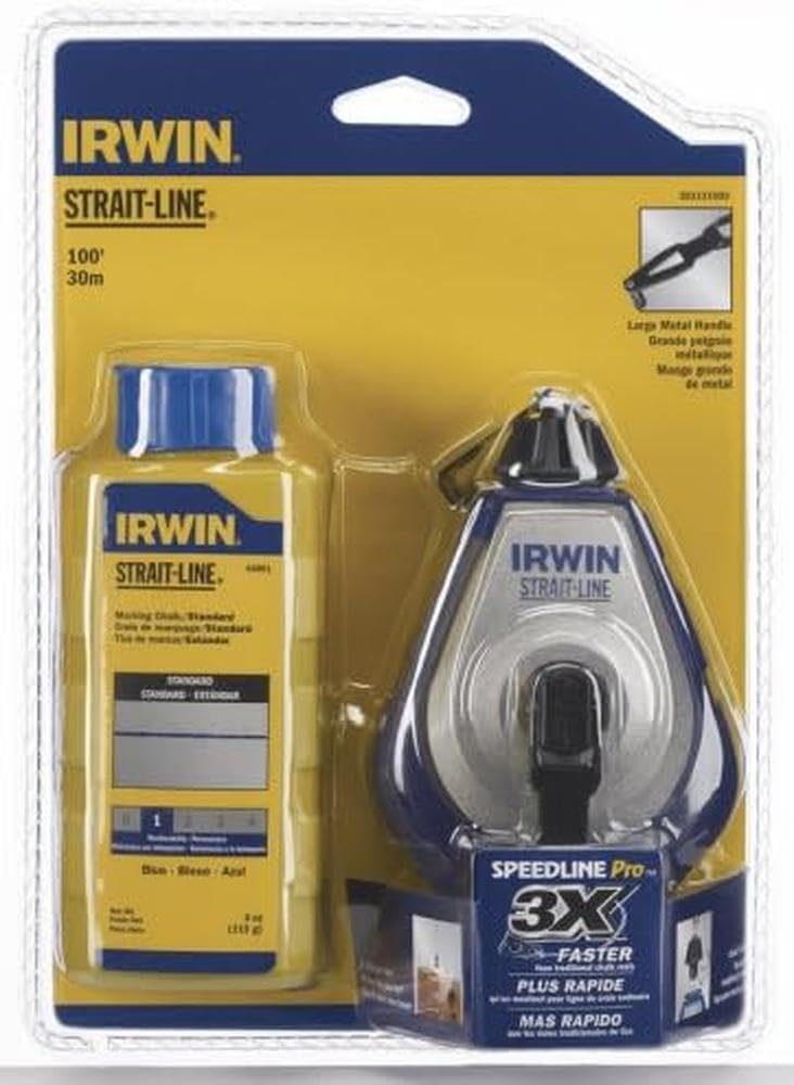 IRWIN Tools STRAIT-LINE Speed-Line PRO Refillable High-Speed Chalk Line Reel with 4-ounce Chalk, 100-foot, Blue Chalk (2031319DS)