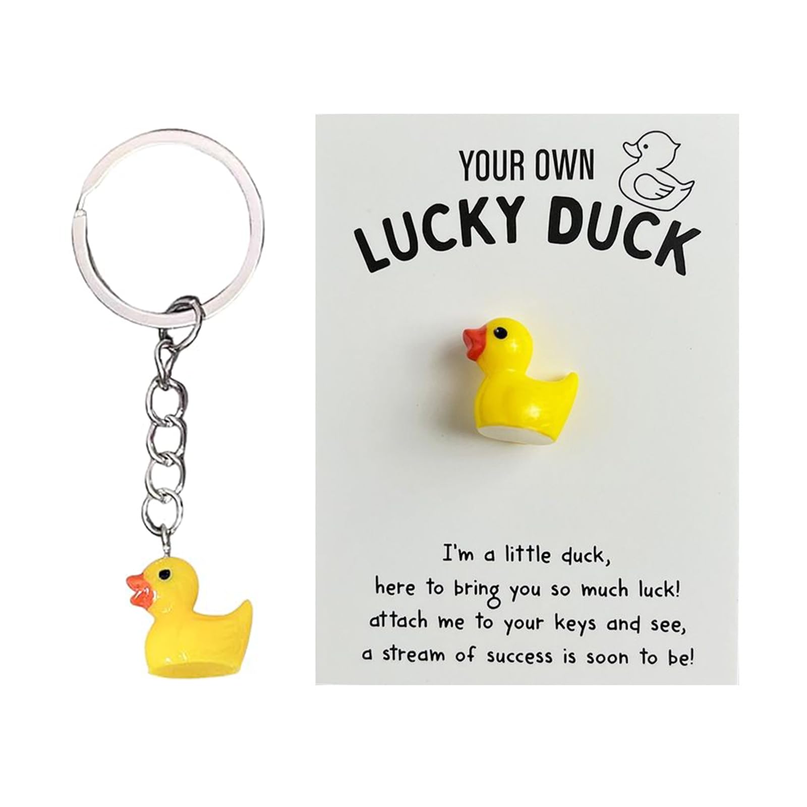Zenthraa Unisex 1Pcs Cute Duck Keychain With Encouragement Card, Pocket Hug & Good Luck Card - Mini Keyring Pendant For Women & Kids, Yellow Duck Keyring Accessories (1Pcs)