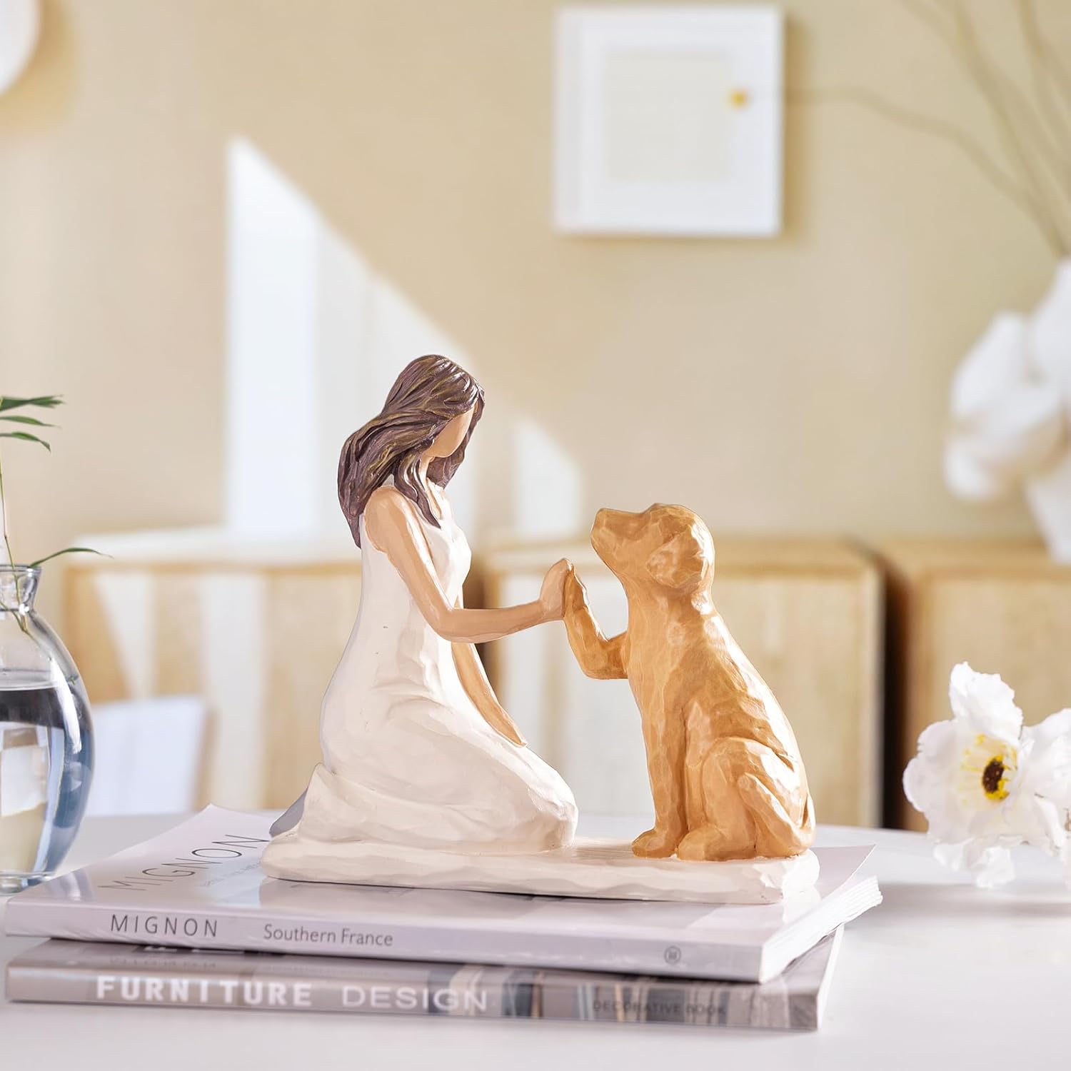 BUTILIVEEN Resin Woman with Dog Figurines, Sympathy Dog Memorial, Pet Loss Gifts, Golden Retriever, Labrador Gifts, Home Bedroom Living Room Tabletop Shelf Decor - Image 5