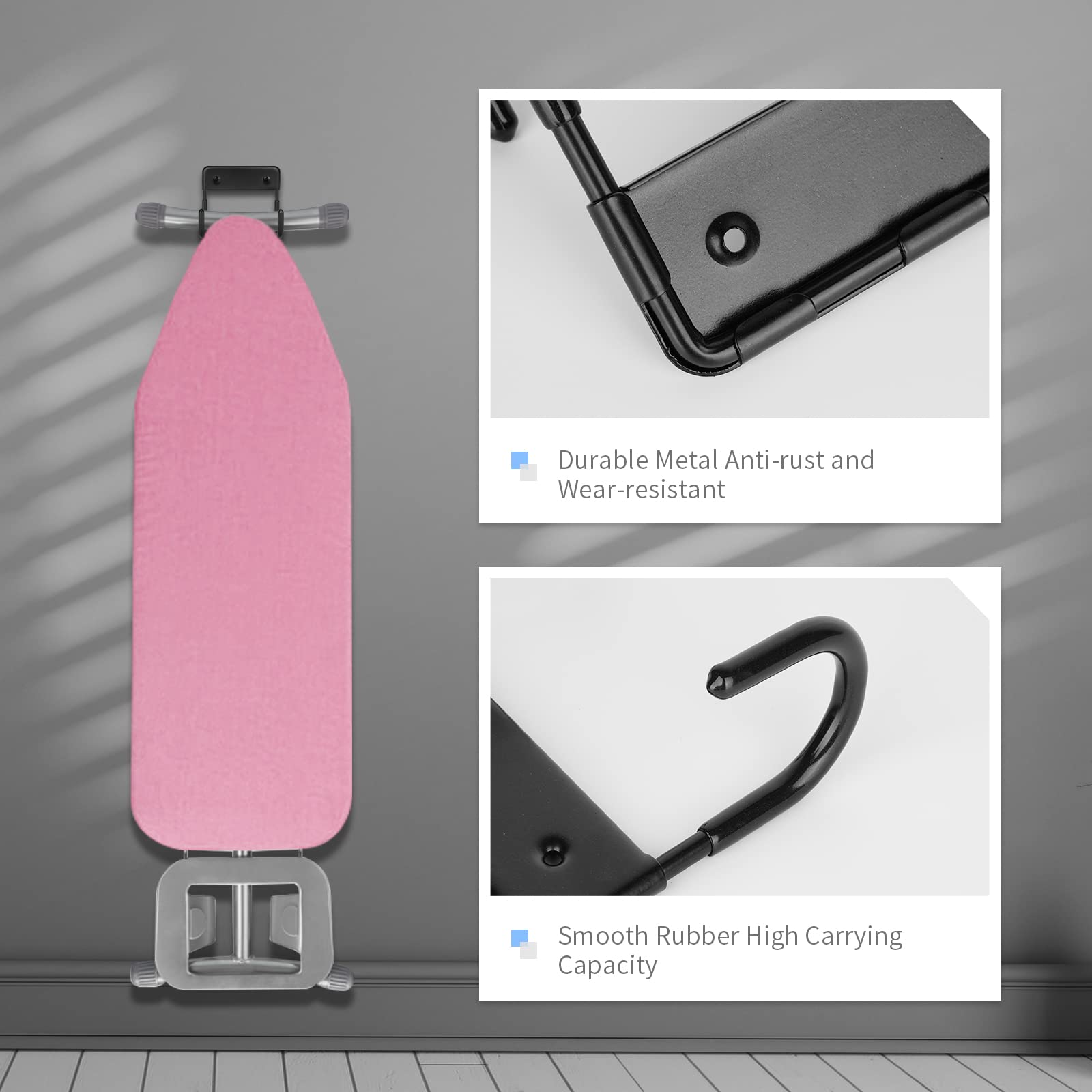 BiJun Ironing Board Hanger Wall Mount, Ironing Board Hanger with 5 Inch Length, Iron Board Holder Wall Mount for Laundry Rooms (): Black