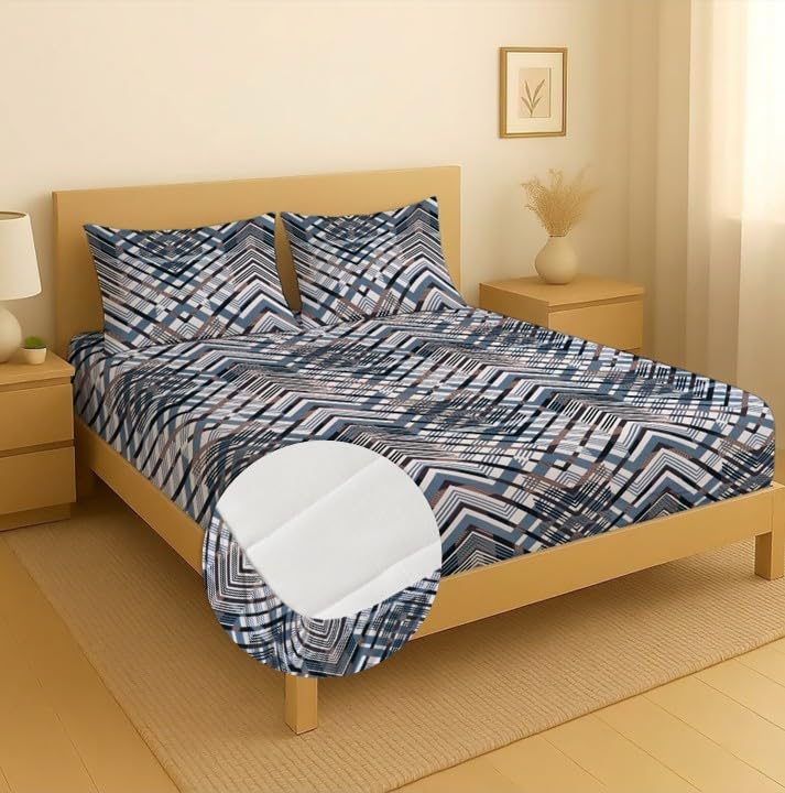 Image of la' amour Premium Cotton Elastic Fitted Bedsheets with 2 King Size Pillow Covers Double Bed with All Around Elastic Supersoft Size - 72 King Sizex78+10 inches Black Wave Abstract 200 tc - 220 tc