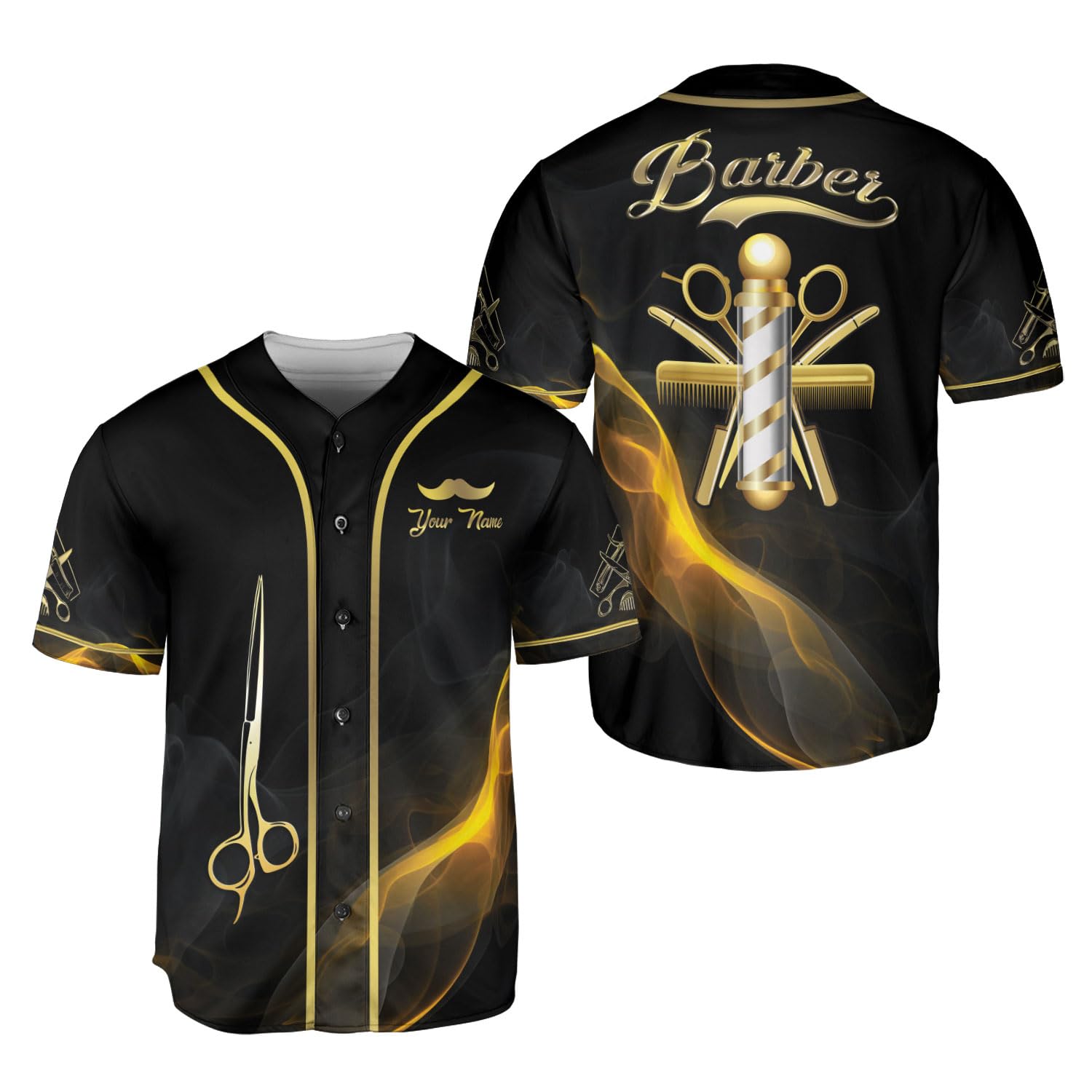 Custom Barber Shop Baseball Jersey Unisex Hairdresser Apparel with Scissors and Pole Design Personalized Hair Salon Gear