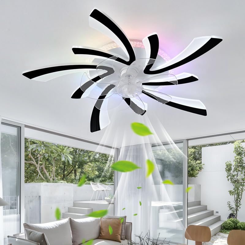 Dobecd RGB Ceiling Fans with Lights Flower Dimmable White LED Ceiling Fan Light Timer Ceiling Light Fan Memory Function Ceiling Fans with Lamps Silent Smart Fan Lights for Bedroom Living Room White