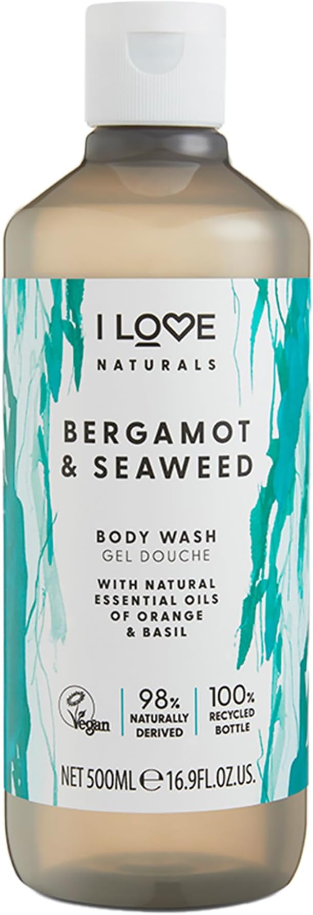 I LOVE Naturals Bergamot and Seaweed Body Wash - Moisturizing Body Wash - Infused with Essential Oils - Plant-Based Body Cleanser - 16.9 oz