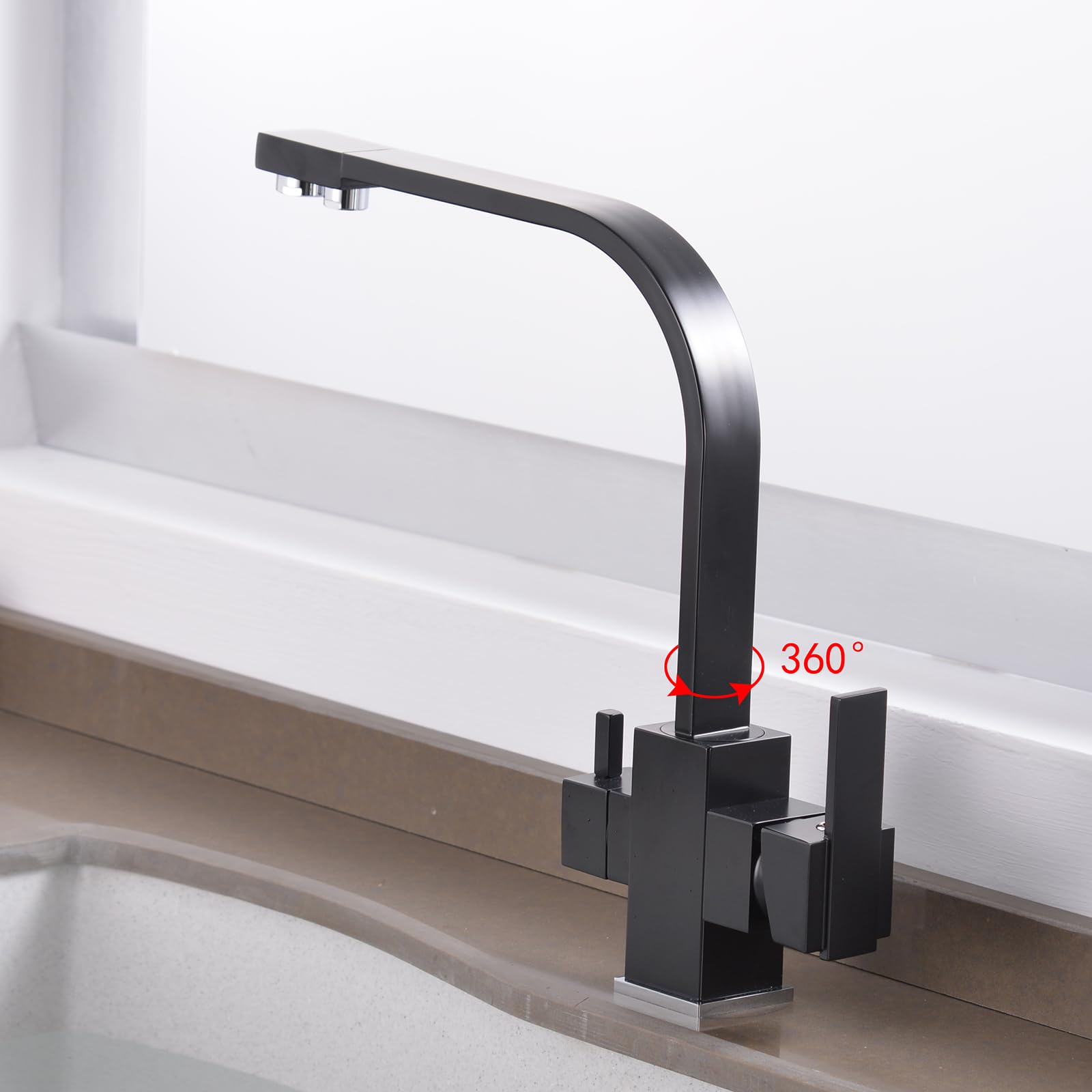 XJTNLB Rubinetto Cucina 3 Vie con Doccetta Estraibile Nero Rubinetto Depuratore Acqua Miscelatore Da Cucina Monocomando