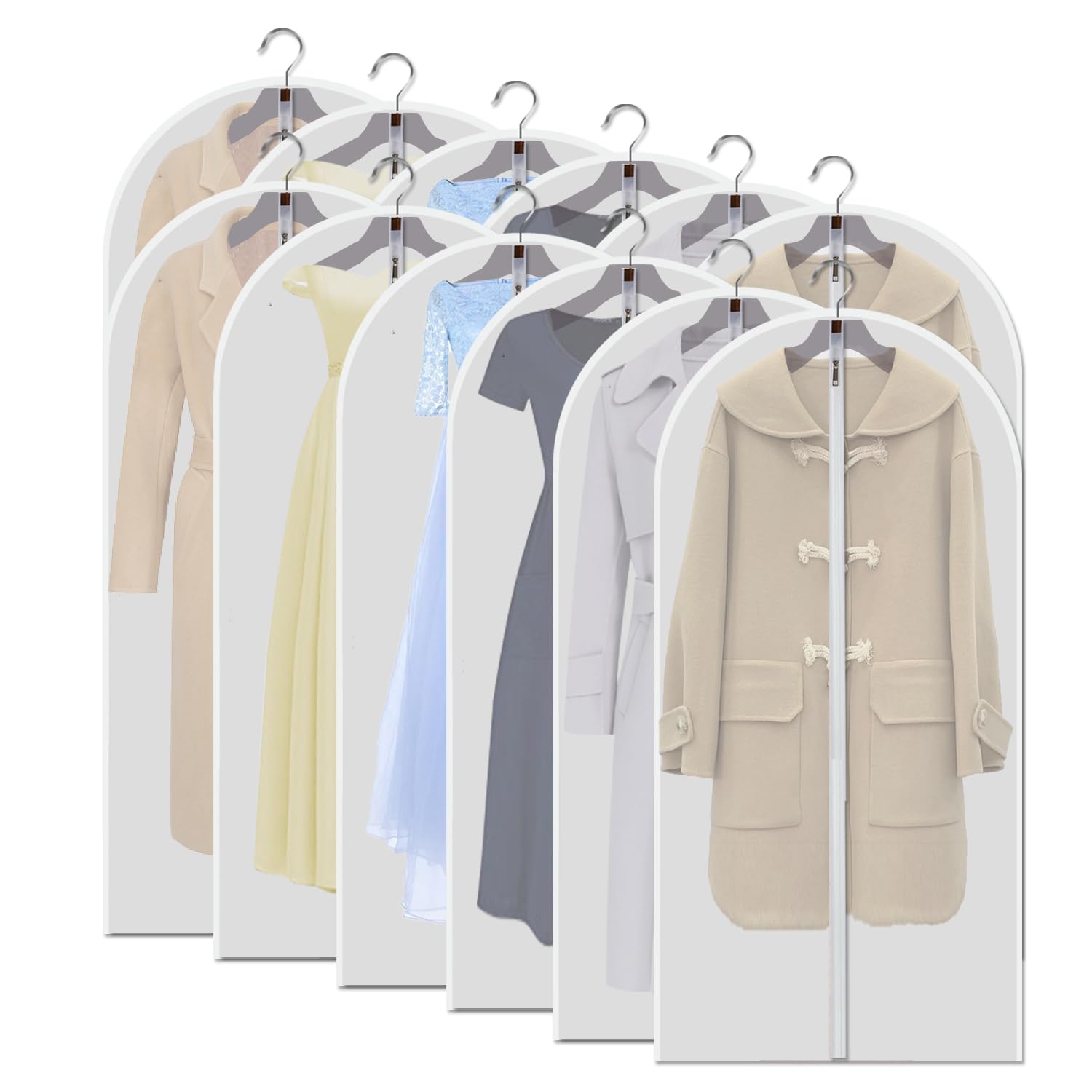 Clear Garment Bags for Hanging Clothes, 12 Pack 48 Inch Dress Covers