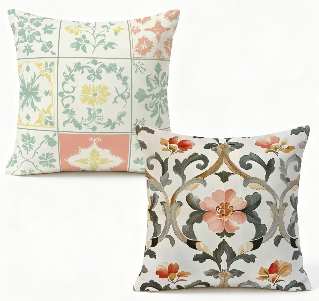 Housse coussin 65x65 cm lot de 2 pour rénover un canapé usé avec des motifs fleurs