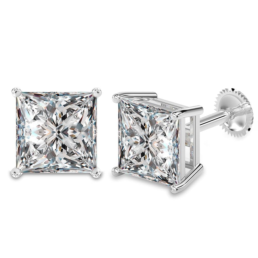 LeCalla 925 Sterling Silver BIS Hallmarked Square 8MM Cubic Zirconia Small Stud Earrings for Women and Girls (B07FCT2QQN) Amazon Price History, Amazon Price Tracker