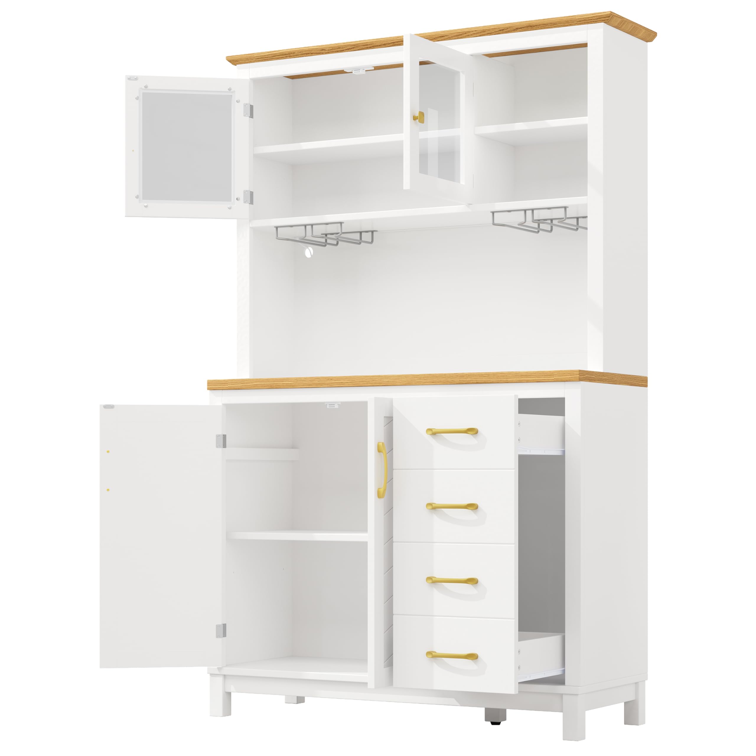 Armadio da cucina con piano di lavoro e illuminazione a LED, armadietto da cucina con scaffale per snack e porta bevande, buffet da cucina con 2 cassetti, 120 x 40 x 188 cm (bianco - A)