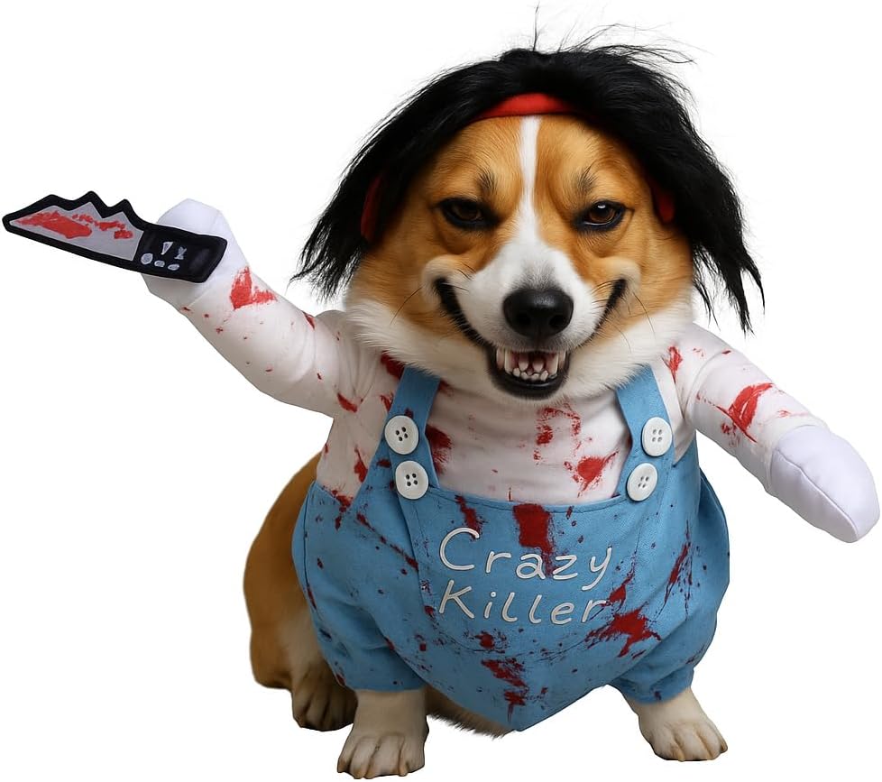 Disfraz de Chucky para Perro, Traje Halloween Ajustable para Mascotas