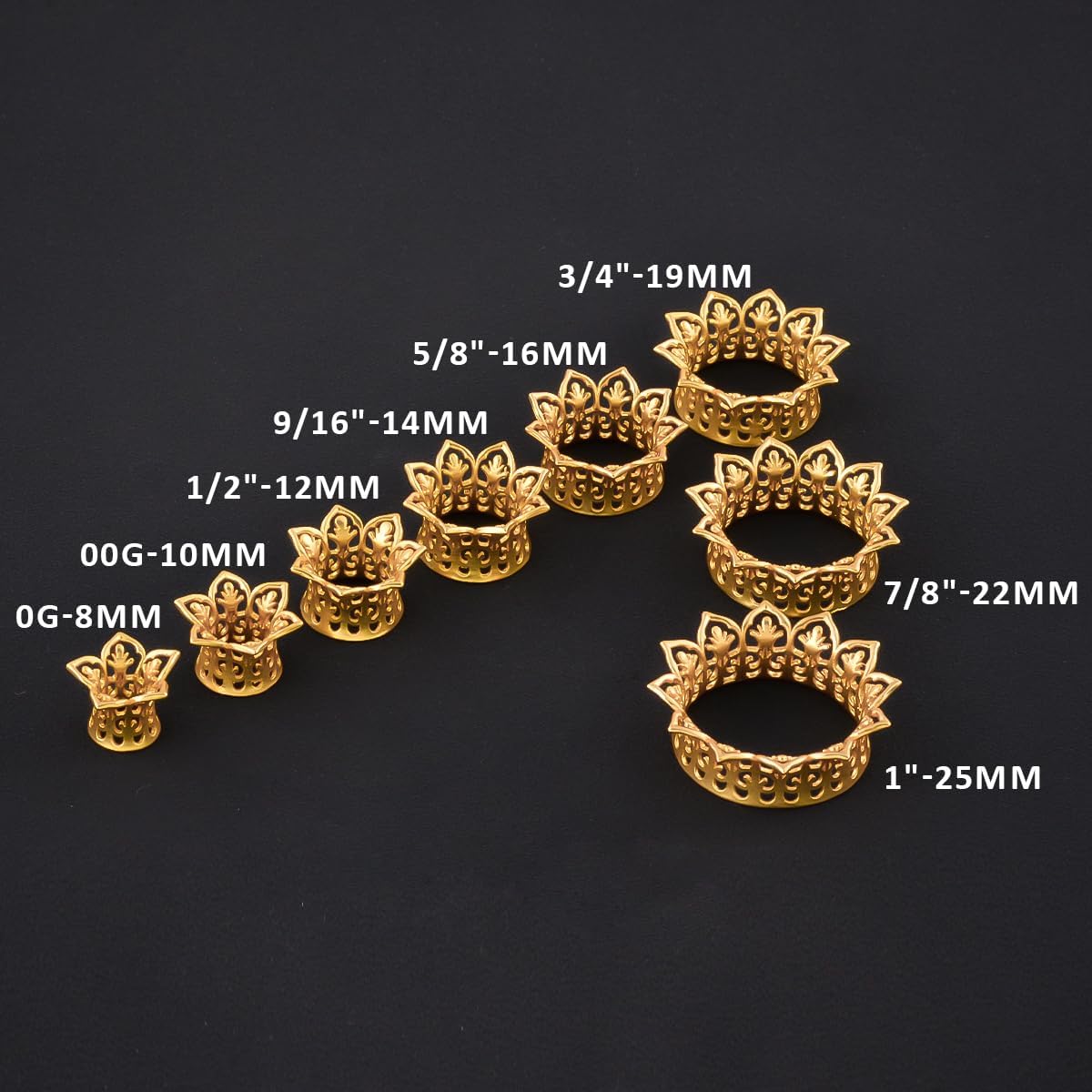PONWAG 中空イヤーゲージプラグストレッチャー エキスパンダー ピアス ジュエリー フラワー ダブルフレア イヤートンネル 真鍮