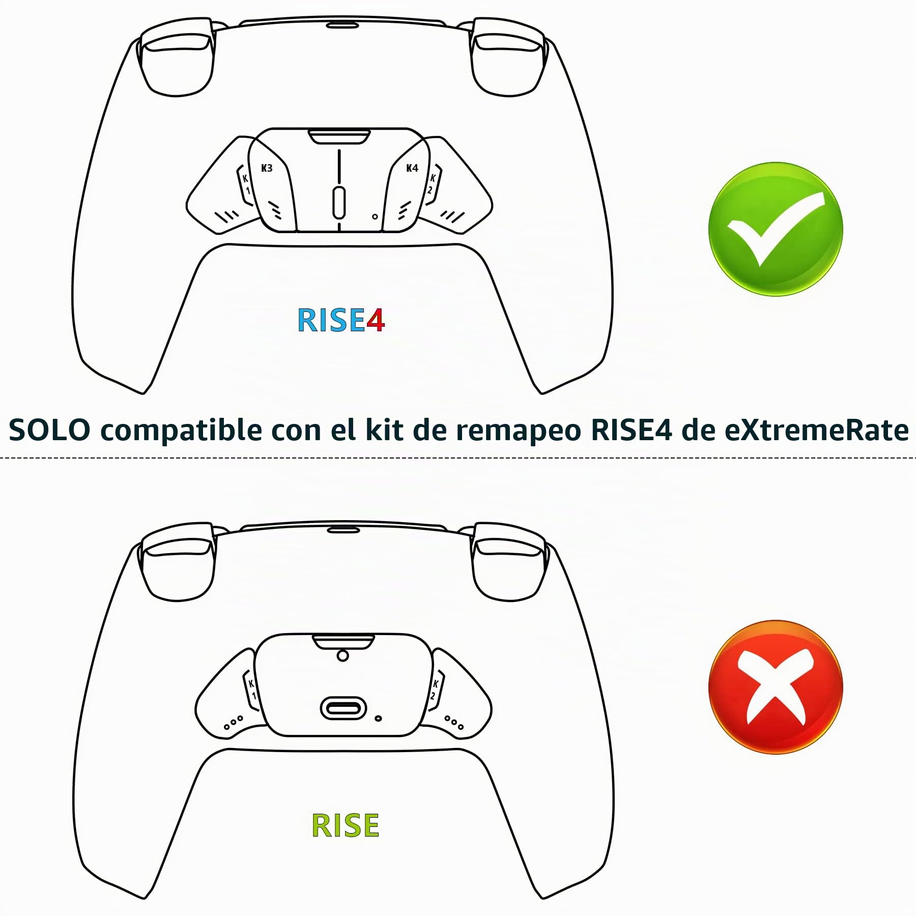 K1 K2 K3 K4 Botón de Repuesto con Carcasa de Botón para ps5 Control RISE4 Remap Kit de eXtremeRate-El Mando & RISE4 Remap Board No Incluido(Negro)