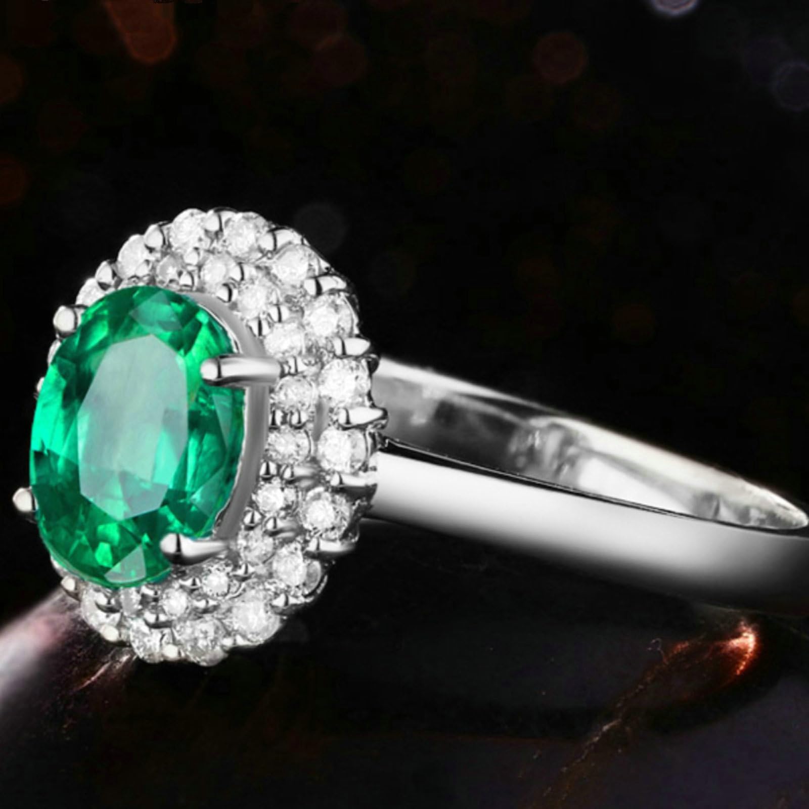 Anillo de compromiso de platino para mujer, anillos de boda de aniversario para ella con esmeralda ovalada de 1 ct y moissanita de 0,25 quilates, tamaño H 1/2-V 1/2