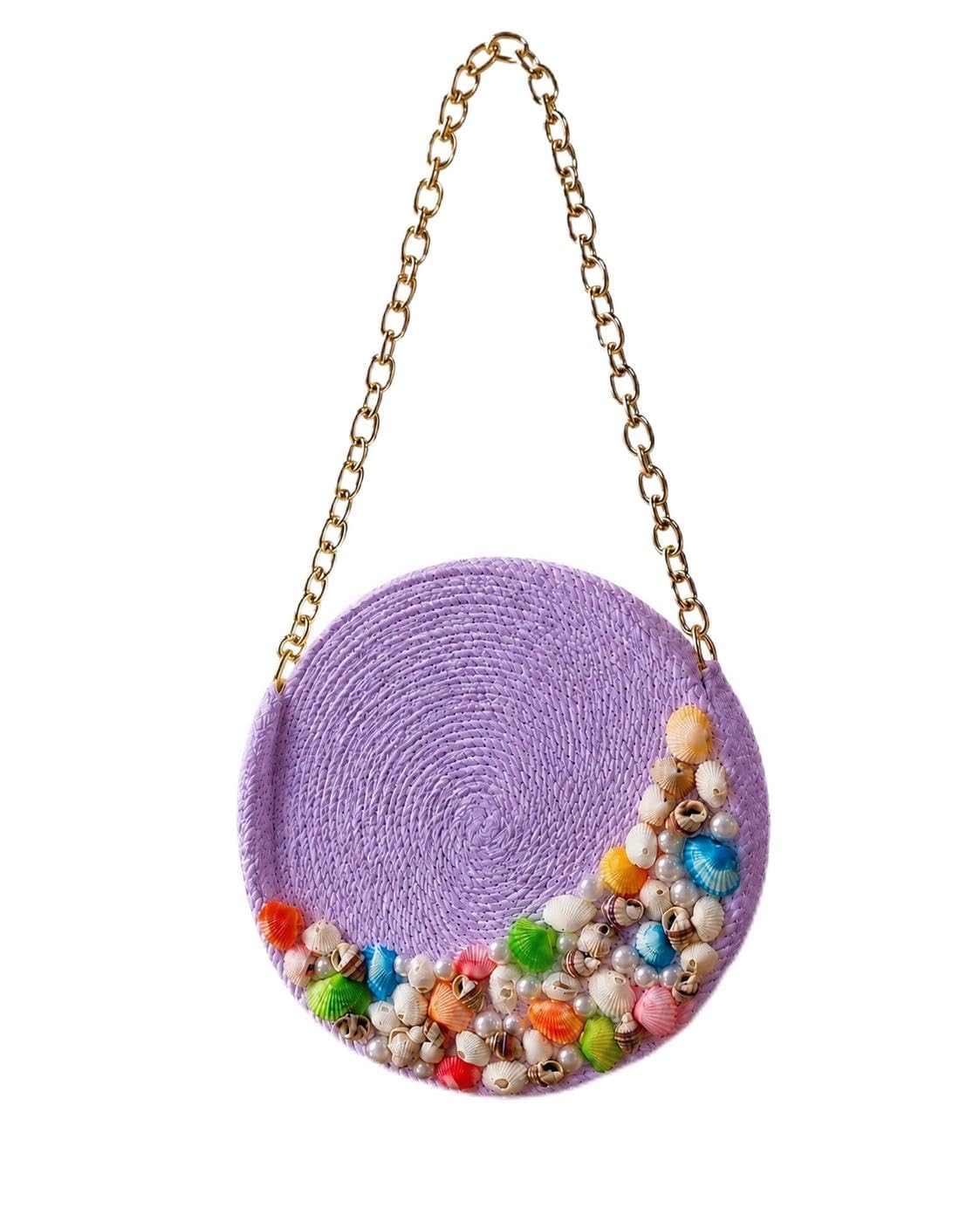 Round Woven Straw Crossbody Bag with Seashell & Pearl Embellishment-picture-11
