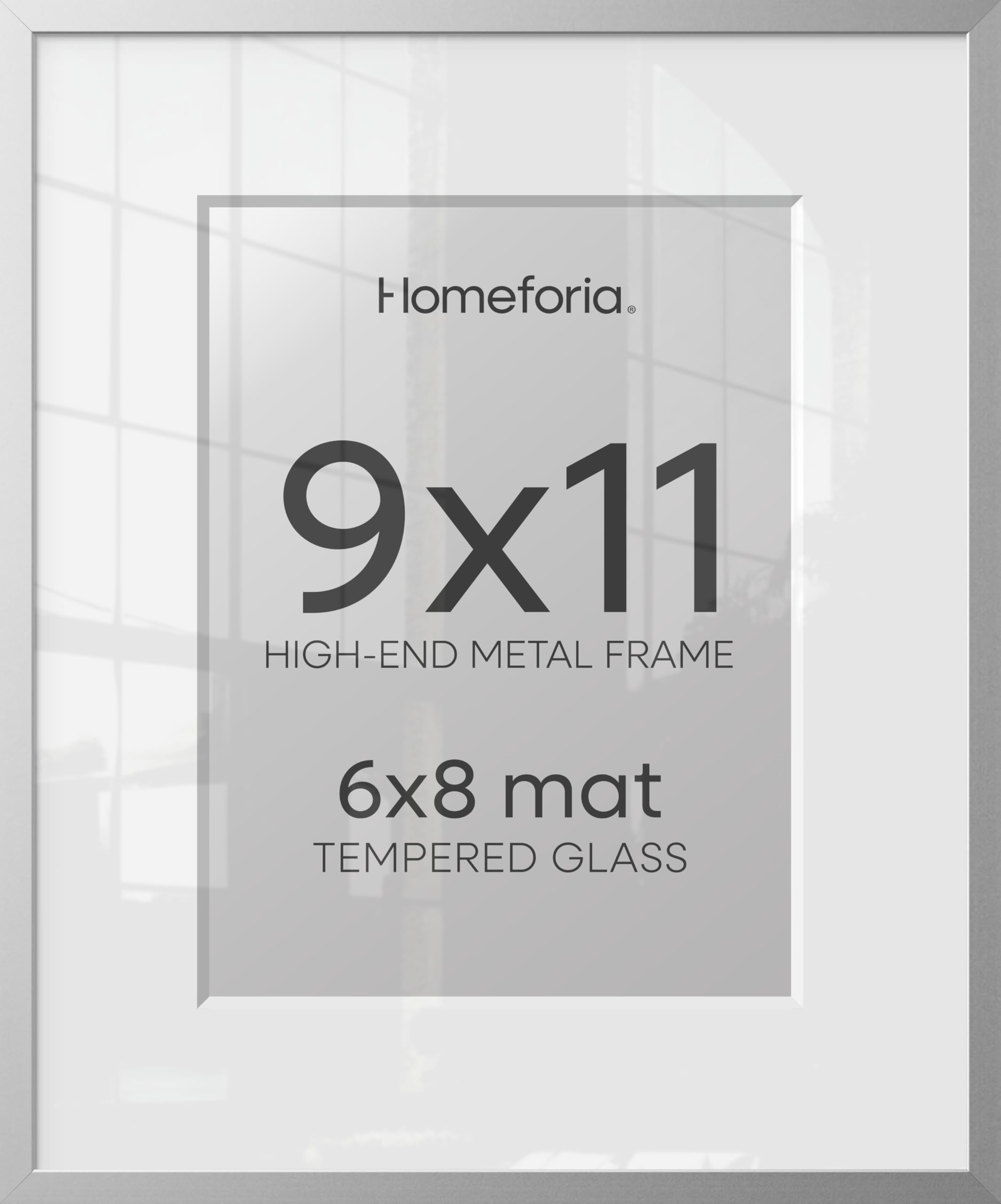 Homeforia 9x11 Silver Picture Frame, High-End Metal, 6x8 Mat, Glass | High End Aluminum, Tempered Glass, Acid-Free 6x8 Removable Mat, 9x11 in Edge-to-Edge Display 11x9, Wall Kit, Set Of 2